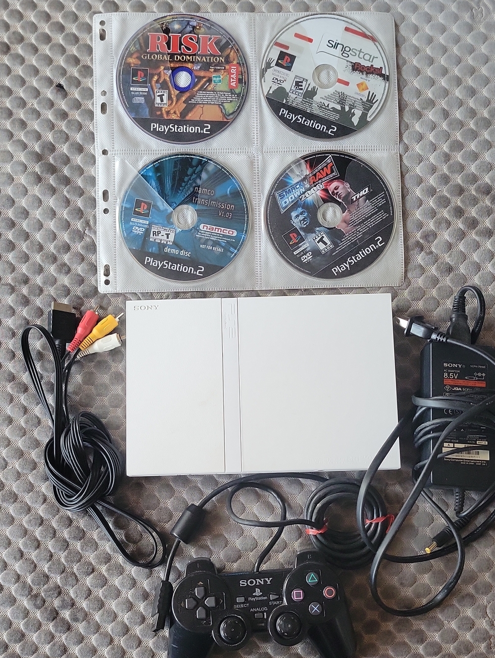 RARE Sony White PlayStation 2 Slim with Controller and Game Discs